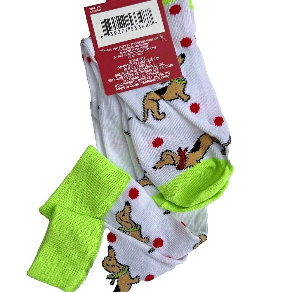 Women's Juncture - White/Red/Brown Dachshund Dog Polka Dot Knee High Socks 6-9